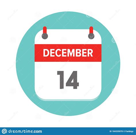 December 14 Vector Flat Daily Calendar Icon Date And Time Day Month