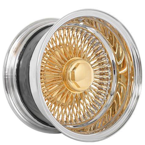 13x7 La Wire Wheels Reverse 100 Spoke Straight Lace Gold Center With Chrome Lip Rims Ww117 1