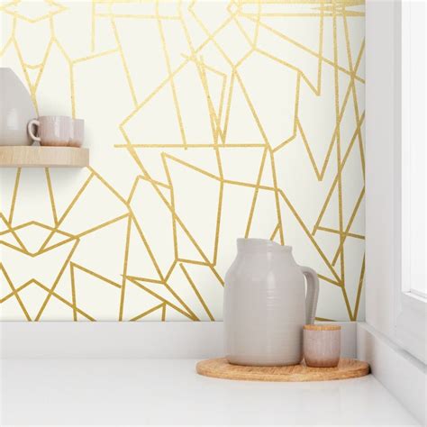 Geometric Angles Gold Cream Ivory Wallpaper Spoonflower