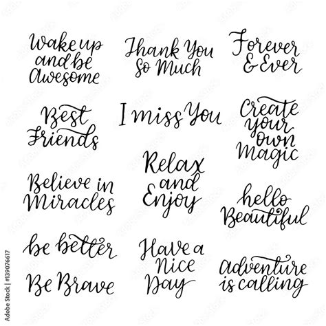Lettering Quotes Set Motivation For Life And Happiness Calligraphy