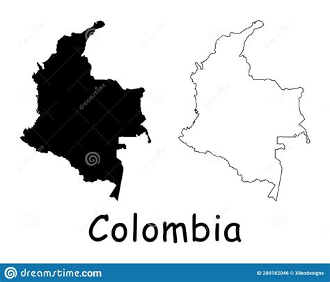 Colombia Country Map Black Silhouette And Outline Isolated On White