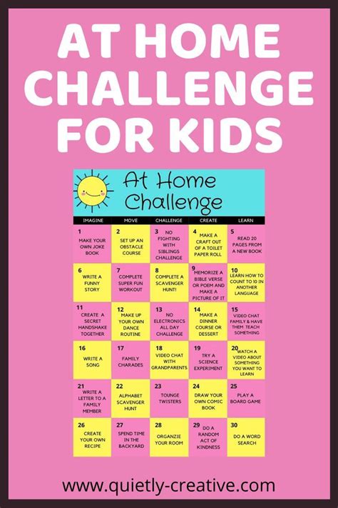 At Home Challenge Chart For Kids Quietly Creative How To Memorize