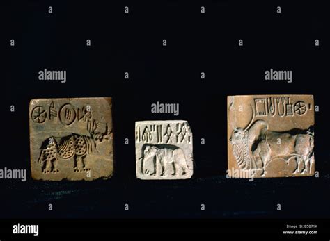 Vier Siegel Mit Mythologischen Tieren Von Mohenjo Daro Indus Valley