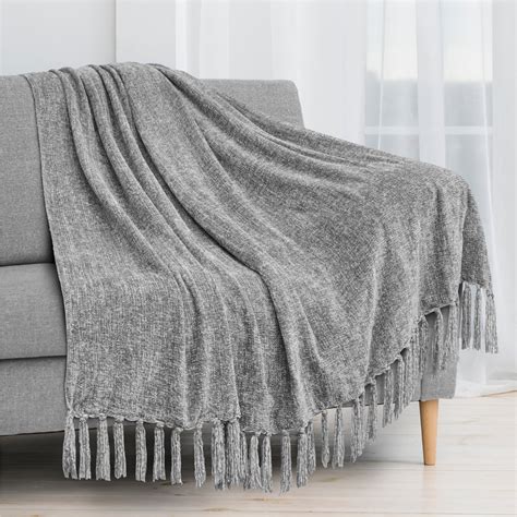 Pavilia Chenille Tassel Fringe Throw Blanket Velvety Textured