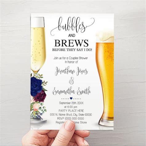 Bubbles And Brews Couple Shower Invitation Pink Etsy