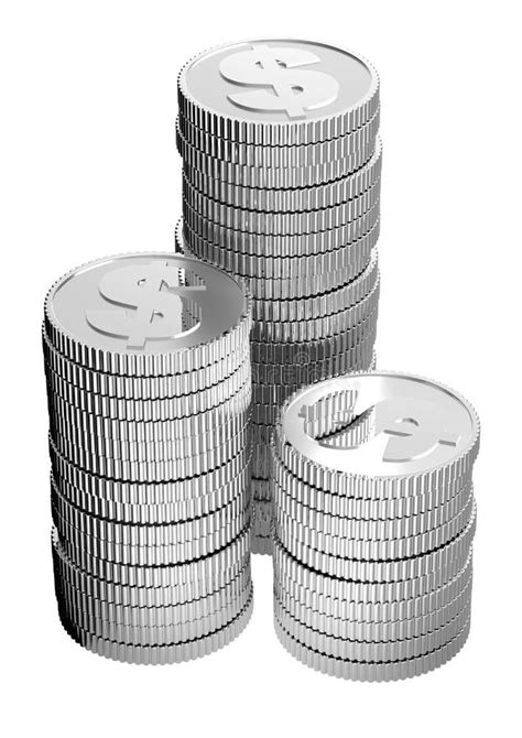 Stacks Of Silver Euro Coins Isolated On A White Stock Illustration