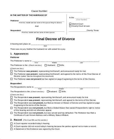 Free 17 Sample Divorce Forms In Pdf Ms Word