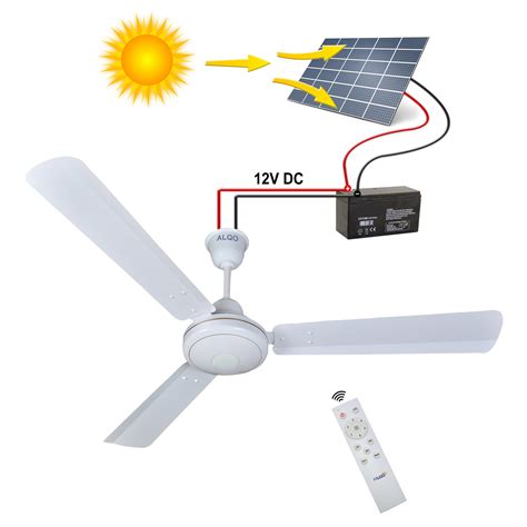 Alqo 12v Battery Solar Operated Remote Controlled Bldc Ceiling Fan With Night 1200mm48 Inch