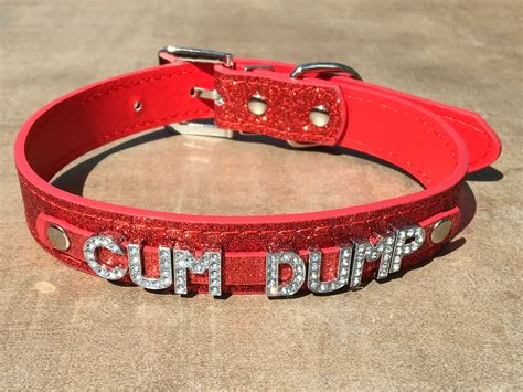 Cumdump Rhinestone Choker Cum Dump Sparkly Red Vegan Leather Collar For Daddys Little Slut Ddlg