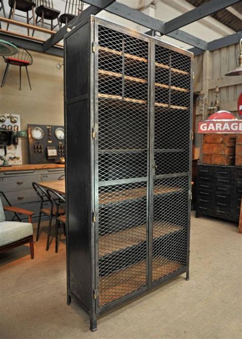 Shop tv cabinet / tv units at interiors online. Large Industrial Mesh Doors Bookcase Iron Cabinet, 1930s ...