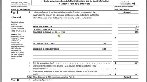 Irs Form 1040 Schedule B Interest And Dividend Income
