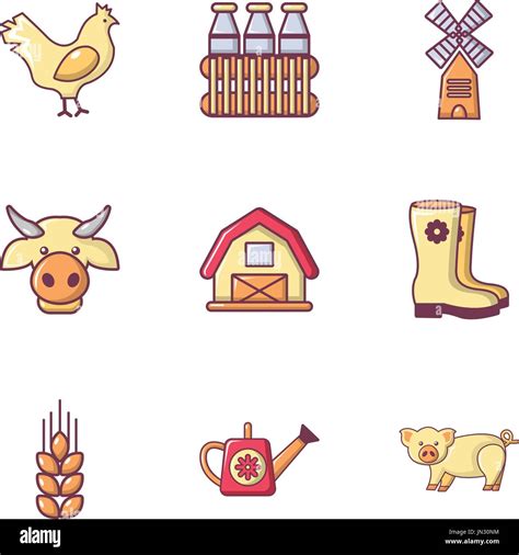 Village Farm Icons Set Flat Style Stock Vector Image And Art Alamy
