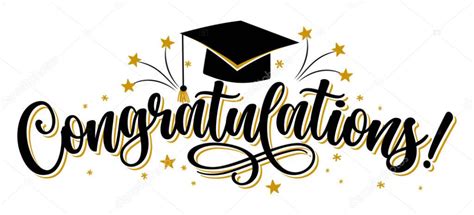 Congratulations Lettering With Graduation Cap And Stars On White