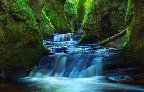 Wallpaper River Rocks Waterfall Moss Scotland Gorge Cascade