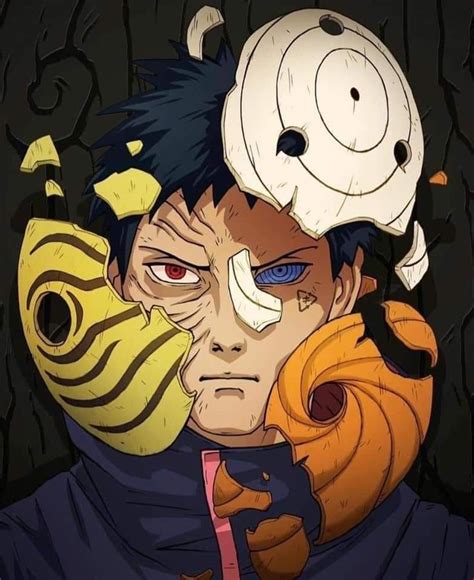 An Anime Character With Two Different Masks On His Head