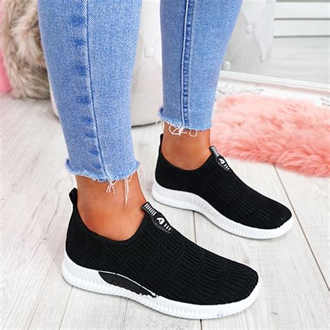 Womens Slip On Knit Style Trainers Ladies Sneakers Women Sport Shoes