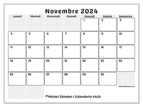 Calendario Novembre 2024 44ld Michel Zbinden It