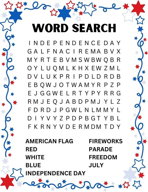 4th Of July Word Search Instant Download Etsy