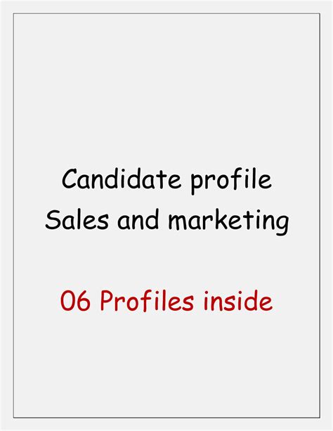 Candidate Profile Sales And Marketing Package Bh First Consulting