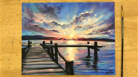 HOW TO PAINT SUNSET BY THE DOCK STEP BY STEP ACRYLIC TUTORIAL YouTube