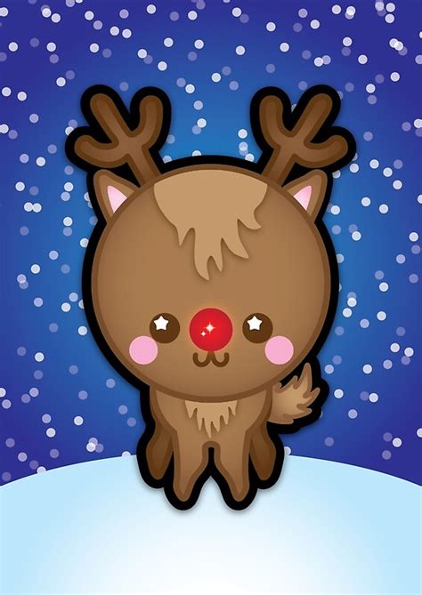 Cute Kawaii Rudolph The Red Nosed Reindeer Greeting Cards By