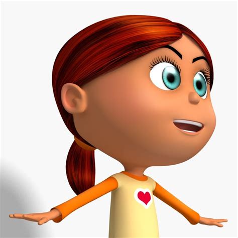 Cartoon Kid Girl Red Hair 3d Model