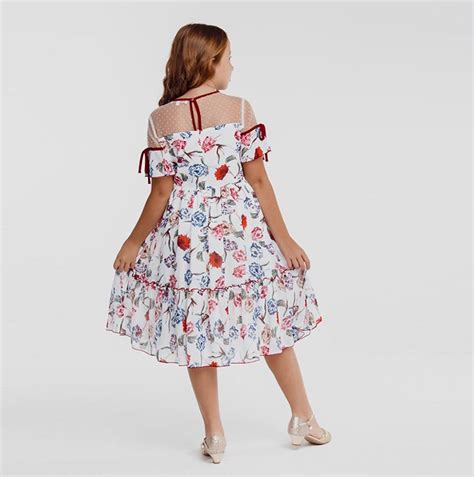 Floral Chiffon Dress With Net Yoke Sleeve Details Esmerize Boutique