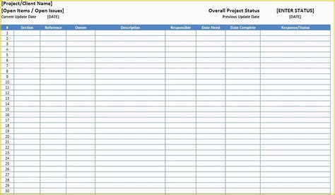 Activity Log Template Excel Free Download Of Open Items Issues Log List