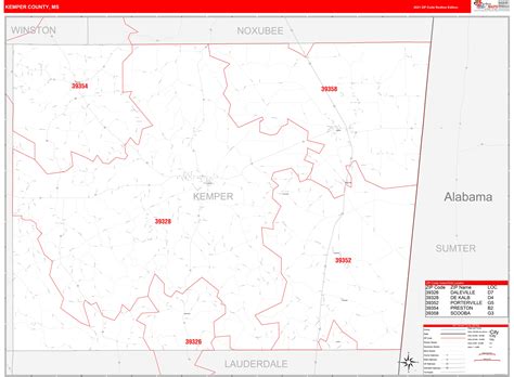 Kemper County Ms Zip Code Wall Map Red Line Style By Marketmaps