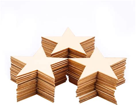 Savita 50pcs 2inch Natural Wooden Star Unfinished Star Wood Crafts