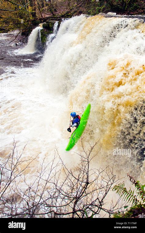 Great Britain Brecon Beacons National Park Ystradfellte Extreme Kayaking Over 30ft High