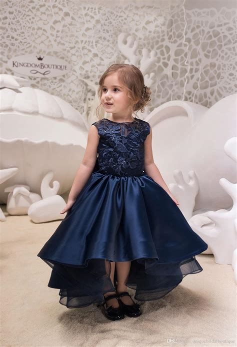 Hi Lo Kids Prom Dresses 2019 Mother Daughter Gowns Navy