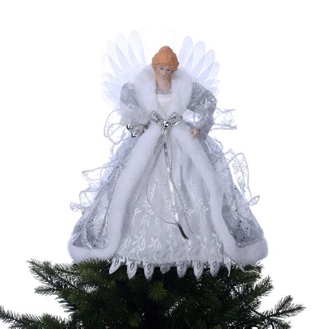 Holiday Time 12 Inch Silver And White Fiber Optic Angel Led Tree Topper