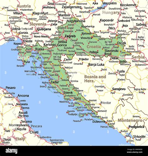 Mappa di Croazia Mostra i confini zone urbane nomi di località e