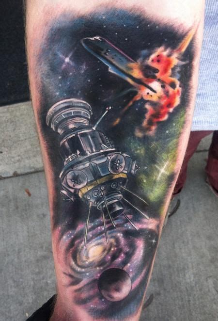 Cesar satellite tattoo, guadalajara (méxico). Johnny Smith - space sleeve with galaxy and exploding ...