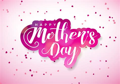 happy mothers day greeting card with hearth and typographic design on pink background vector