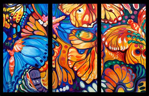 Abstract Butterflies Triptych Painting By Marcia Baldwin Pixels