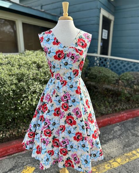 Red Floral Swing Dress Broadway Pinups