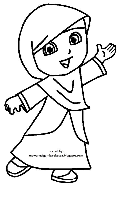 Gambar Mewarnai Gambar Sketsa Kartun Anak Muslimah 57 Baju Di Rebanas
