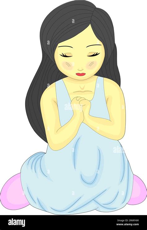 Illustration Of A Cute Little Pretty Girl Kneeling And Praying Stock