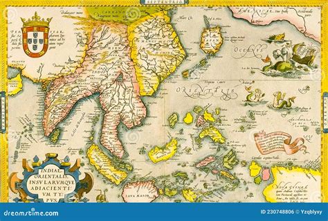 Ancient Old World Nautical Map Or Chart For Sea Sailing Stock Photo