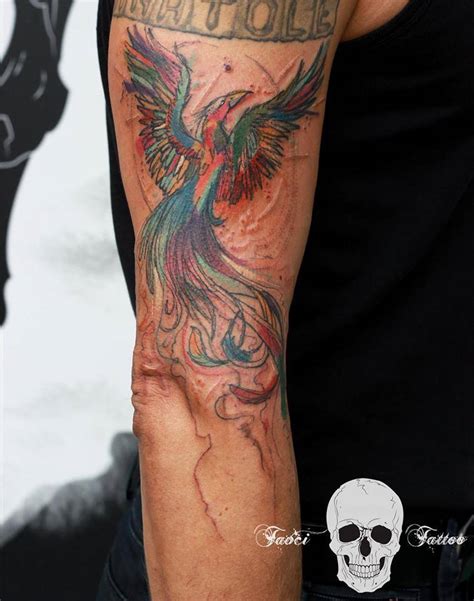 Watercolor Style Phoenix Tattoo On The Right Arm