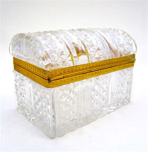 Antique Baccarat Rectangular Cut Crystal Casket Box With Domed Lid