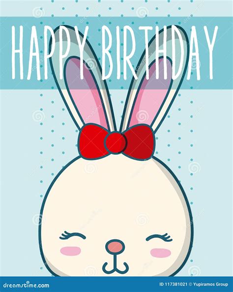 Rabbit In Cute Happy Birthday Card Stock Vector Illustration Of