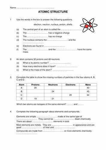 50 Structure Of The Atom Worksheet Chessmuseum Template Library