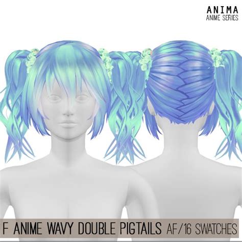 Female Anime Wavy Double Pigtails Hair For The Sims 4 By Anima