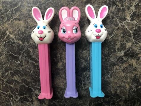 Vintage Easter Bunny Rabbit Pez Dispenser Pink Blue Purple Holiday