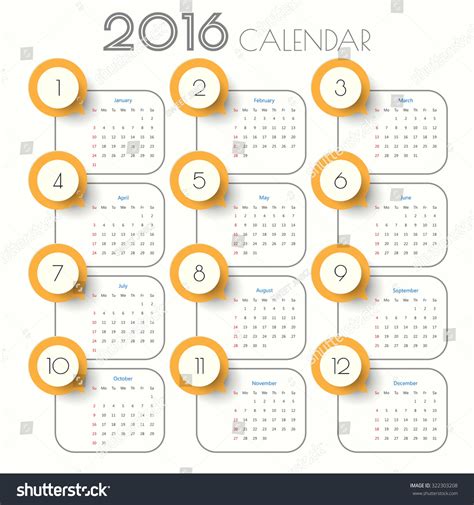 2016 Modern Calendar Template Vectorillustration Stock Vector Royalty