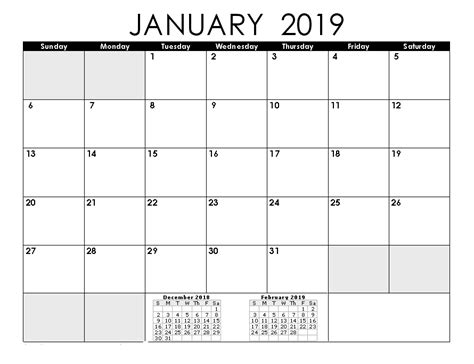 Printable January 2019 Calendar Pdf Blank Template