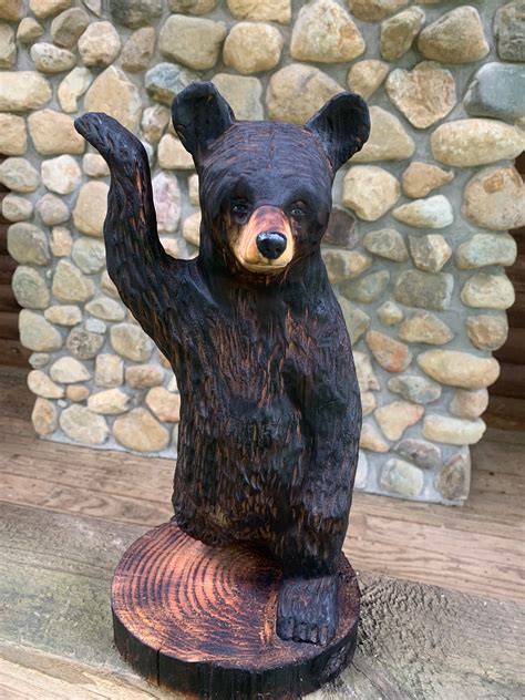 Bear Chainsaw Carving Wooden Bear Sculpture Black Bear Carving Bear
